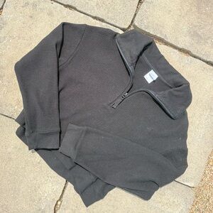 Women's Black Quarter Zip Waffle Knit Sweater, Size Small